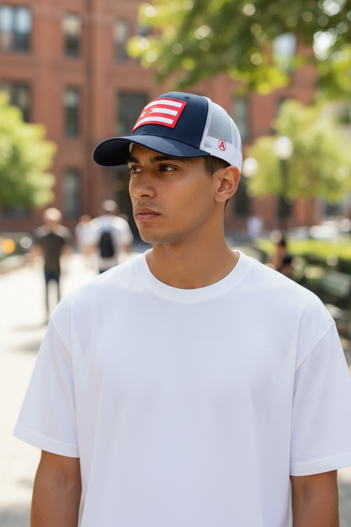Puerto Rico Flag Patch Navy Trucker Cap